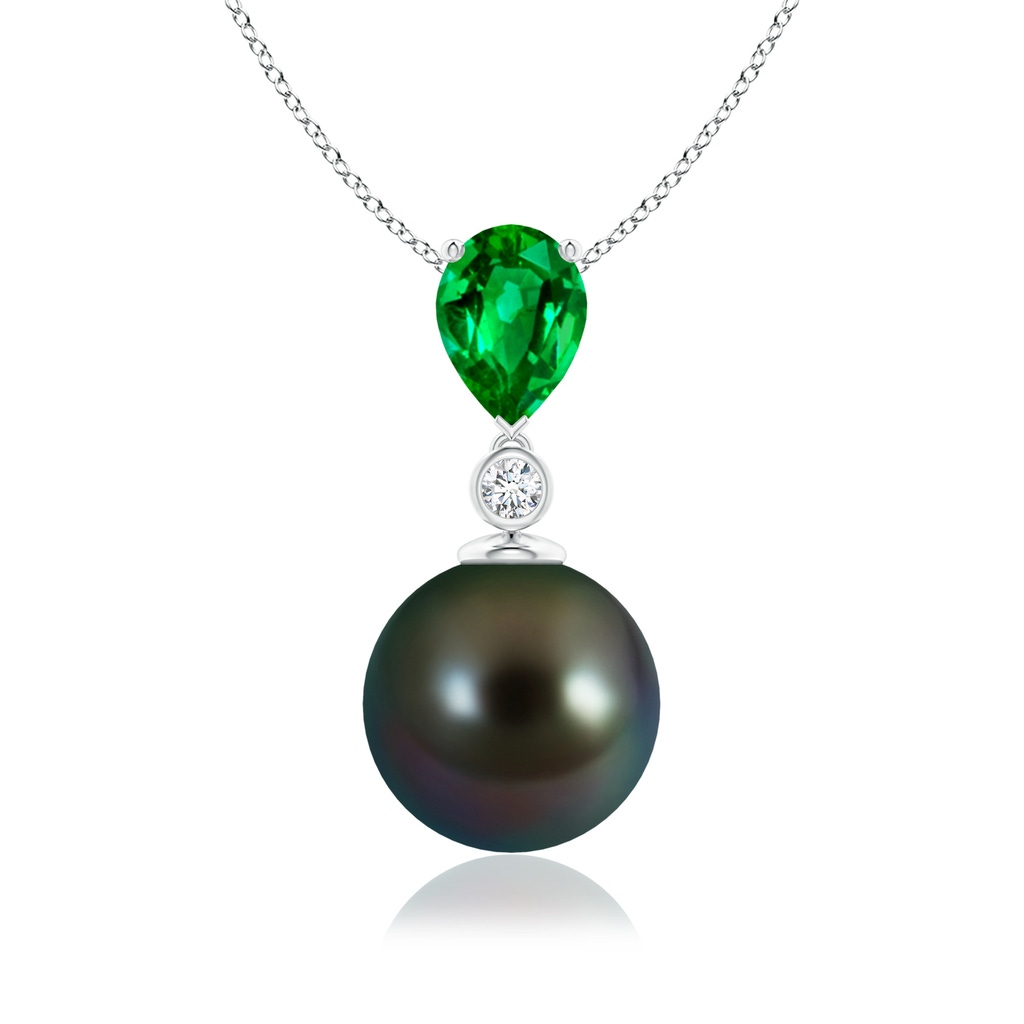 10mm AAAA Tahitian Pearl & Pear Emerald Drop Pendant in P950 Platinum