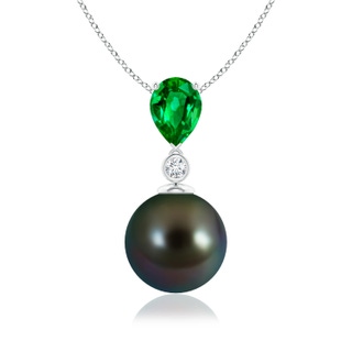 10mm AAAA Tahitian Pearl & Pear Emerald Drop Pendant in White Gold