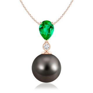 11mm AAA Tahitian Pearl & Pear Emerald Drop Pendant in Rose Gold