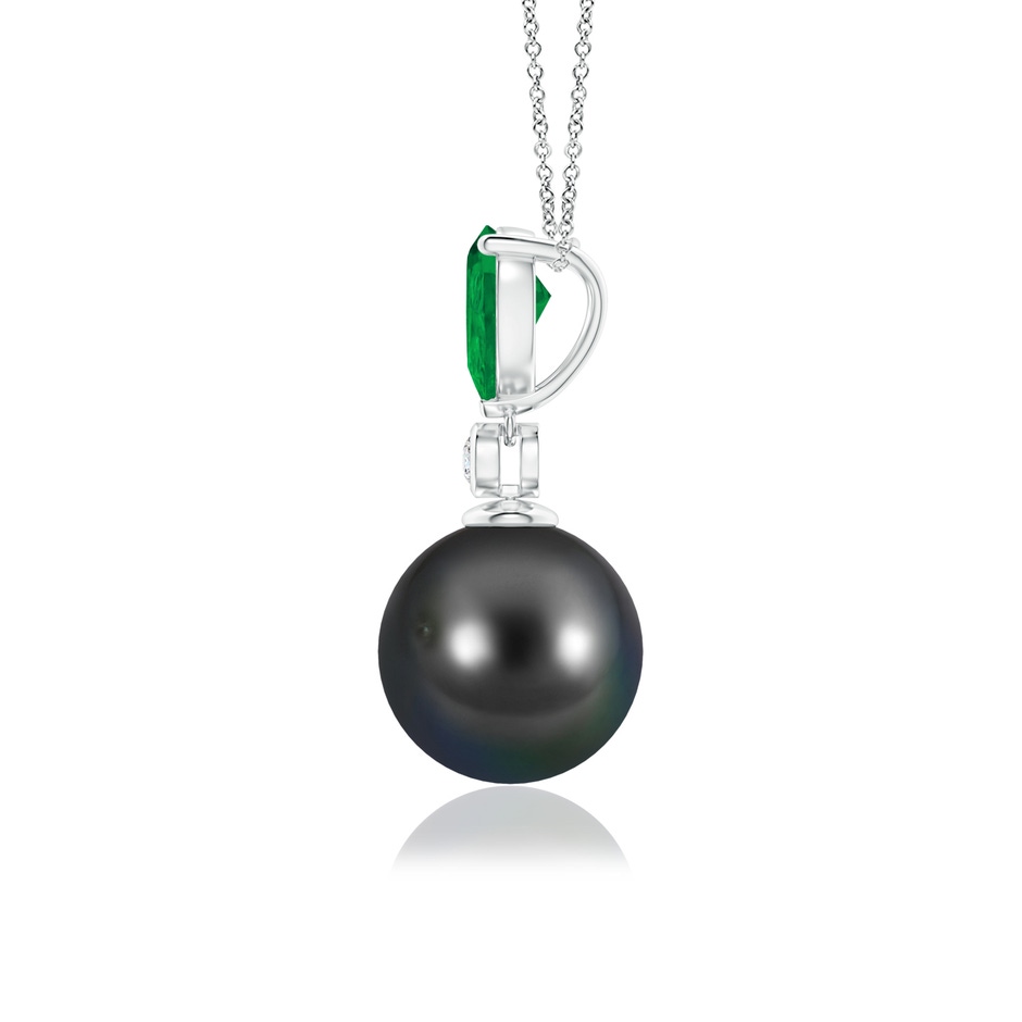 9mm AA Tahitian Pearl & Pear Emerald Drop Pendant in P950 Platinum side 1
