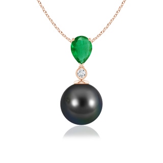 9mm AA Tahitian Pearl & Pear Emerald Drop Pendant in Rose Gold