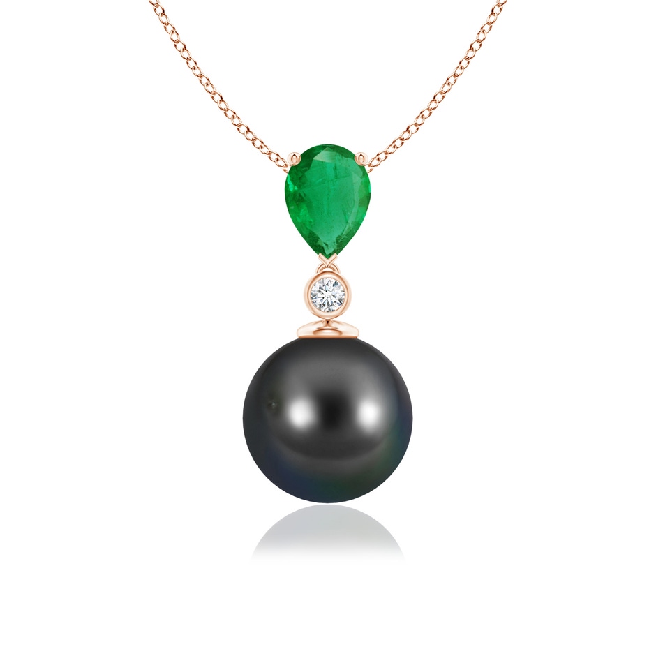 9mm AA Tahitian Pearl & Pear Emerald Drop Pendant in Rose Gold 