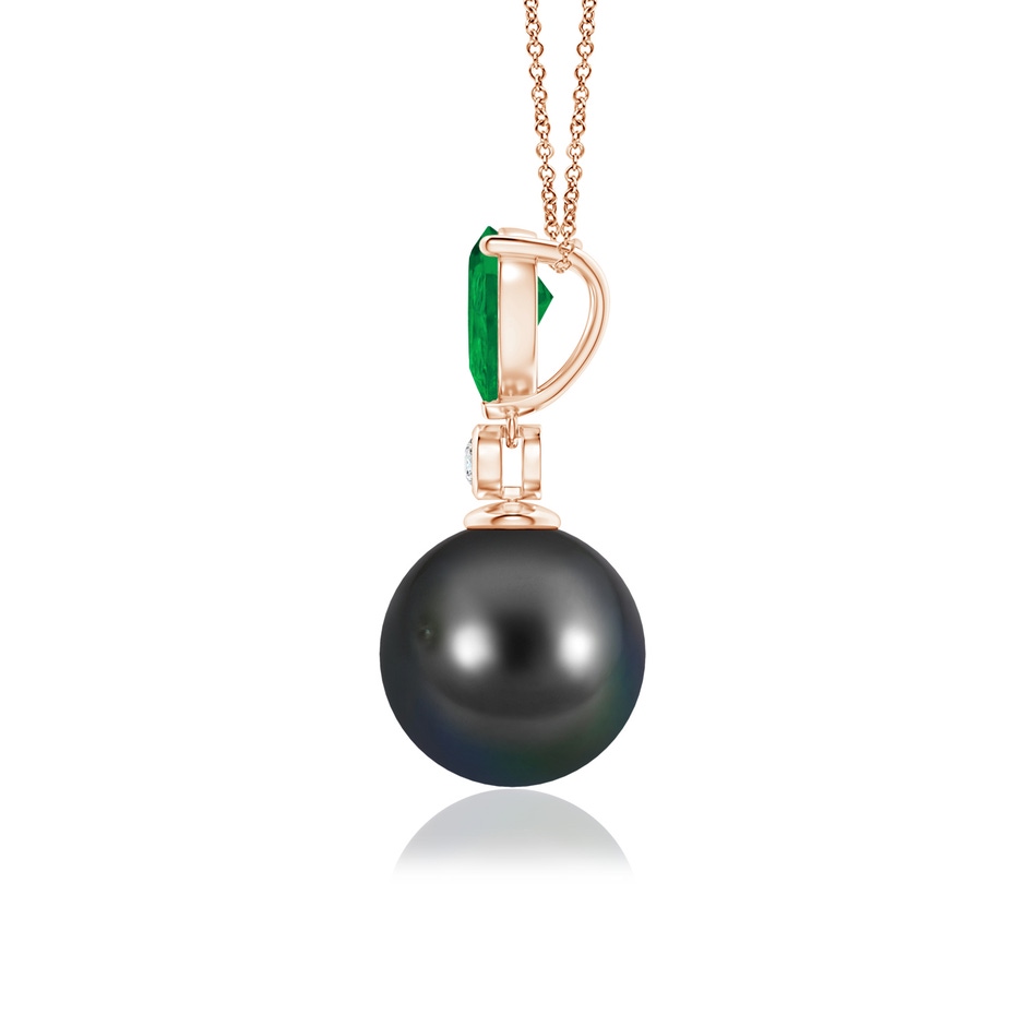 9mm AA Tahitian Pearl & Pear Emerald Drop Pendant in Rose Gold side 1