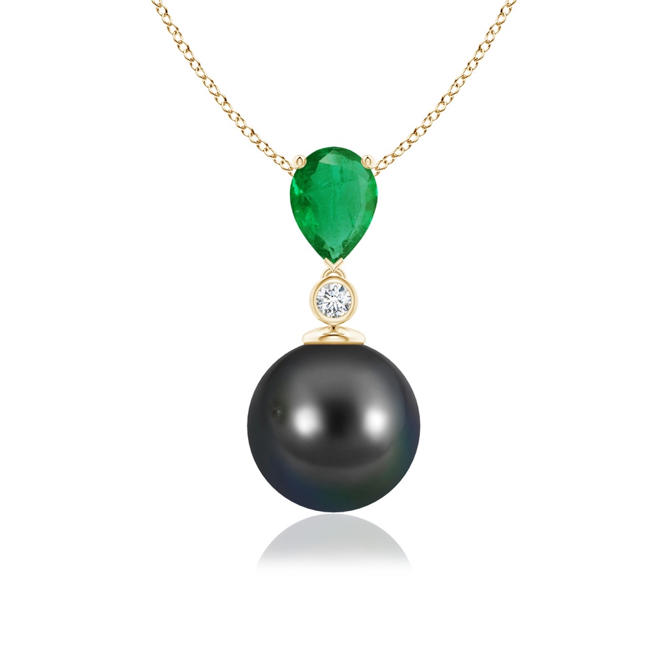 9mm AA Tahitian Pearl & Pear Emerald Drop Pendant in Yellow Gold 