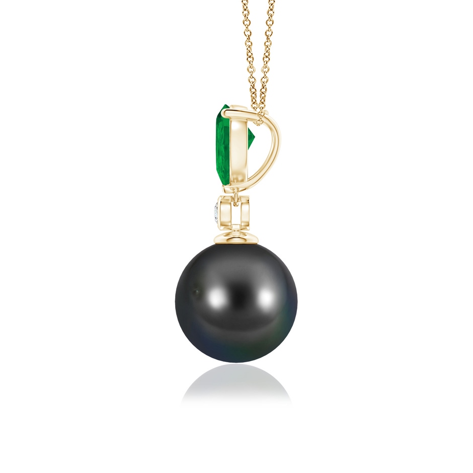 9mm AA Tahitian Pearl & Pear Emerald Drop Pendant in Yellow Gold side 1