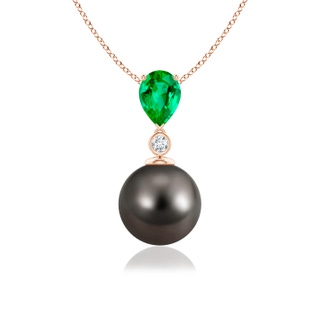 9mm AAA Tahitian Pearl & Pear Emerald Drop Pendant in Rose Gold