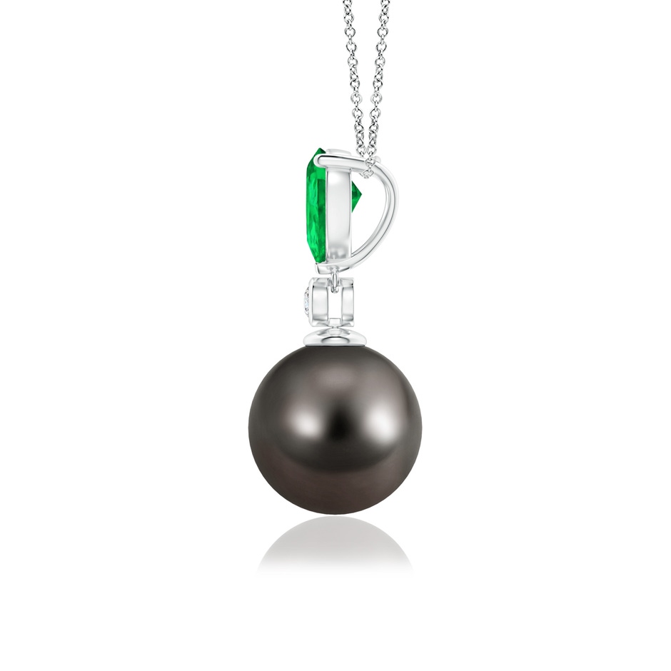 9mm AAA Tahitian Pearl & Pear Emerald Drop Pendant in White Gold side 1