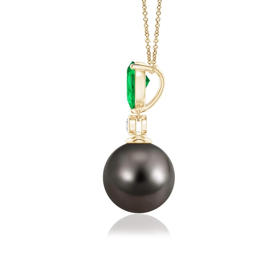9mm AAA Tahitian Pearl & Pear Emerald Drop Pendant in Yellow Gold side 1