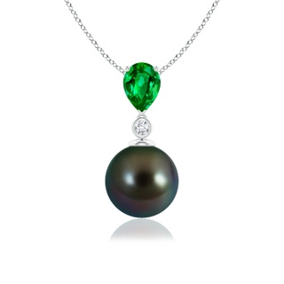 9mm AAAA Tahitian Pearl & Pear Emerald Drop Pendant in P950 Platinum