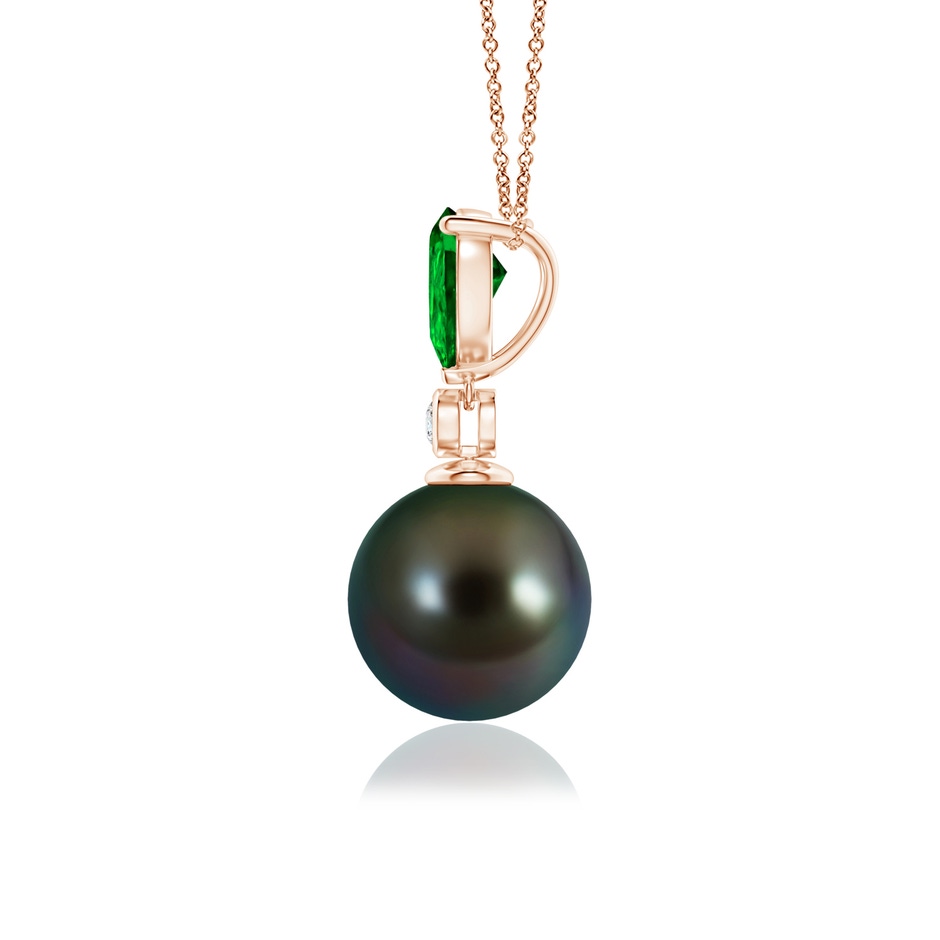 9mm AAAA Tahitian Pearl & Pear Emerald Drop Pendant in Rose Gold side 1