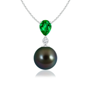 9mm AAAA Tahitian Pearl & Pear Emerald Drop Pendant in White Gold