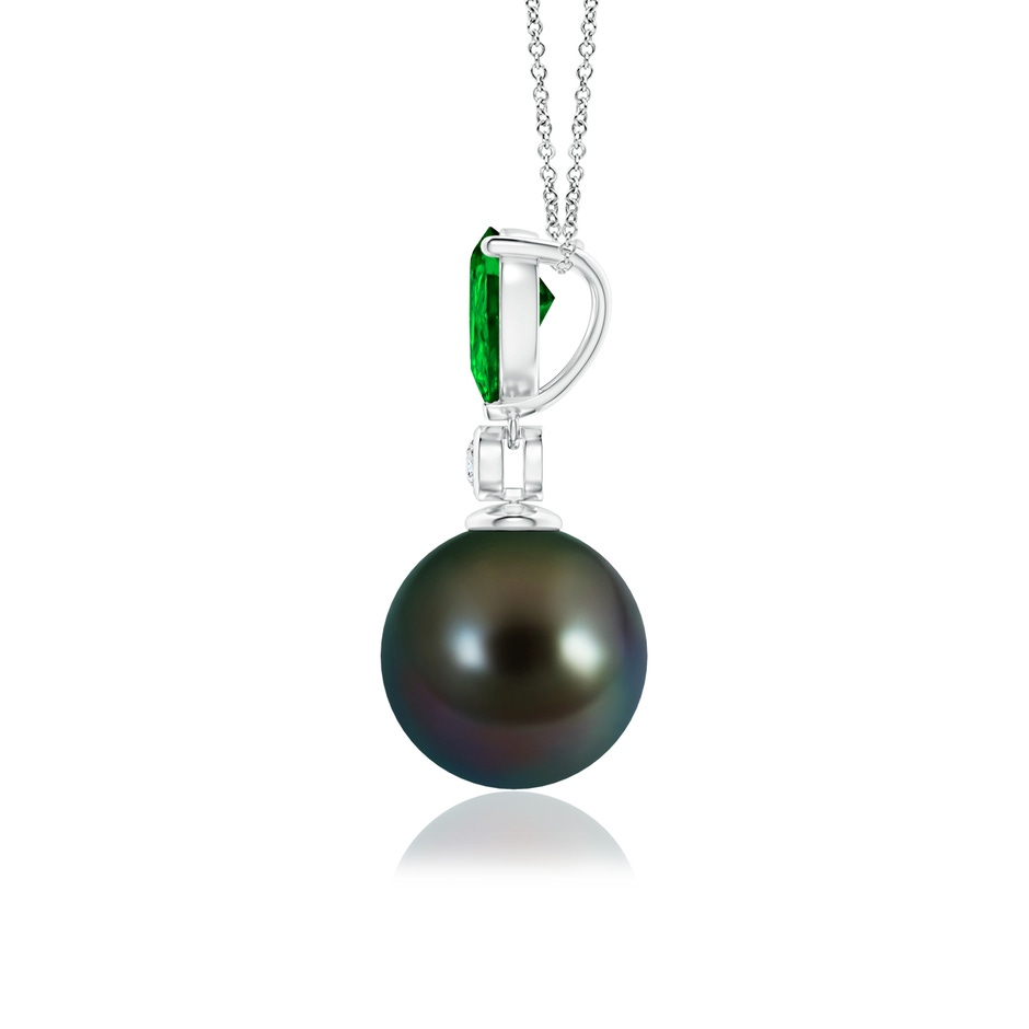 9mm AAAA Tahitian Pearl & Pear Emerald Drop Pendant in White Gold side 1