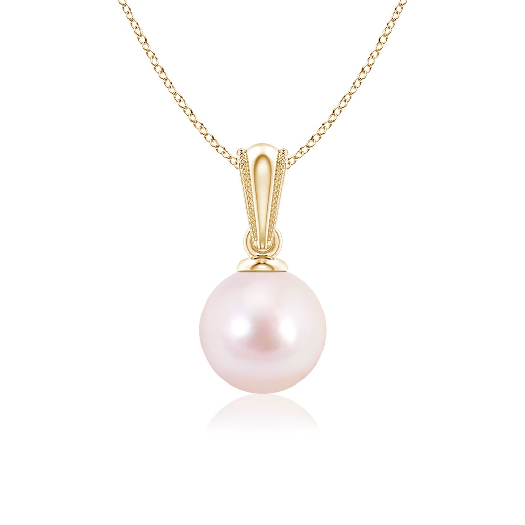 6mm AAAA Japanese Akoya Pearl Pendant with Ornate Bale in Yellow Gold