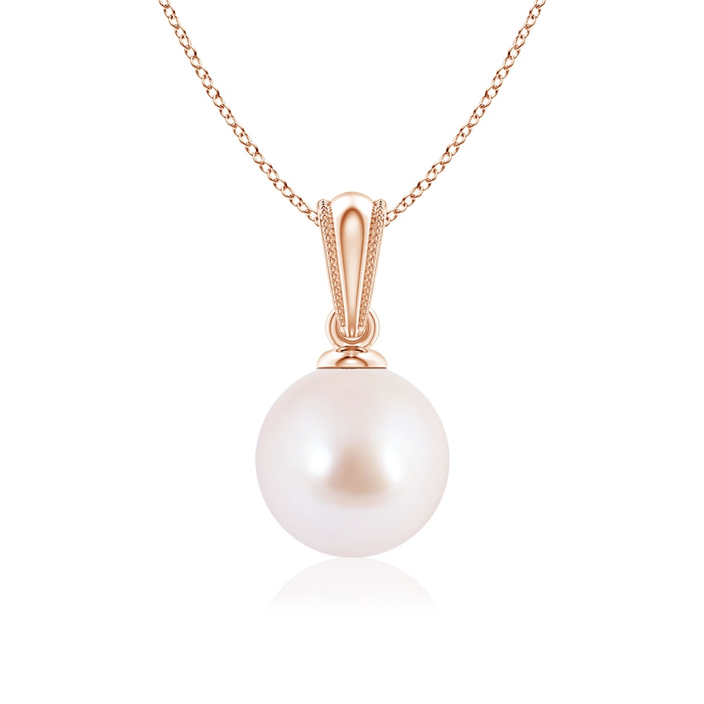 7mm AAA Japanese Akoya Pearl Pendant with Ornate Bale in Rose Gold