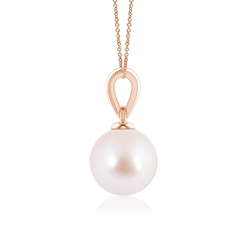 7mm AAA Japanese Akoya Pearl Pendant with Ornate Bale in Rose Gold Side 1