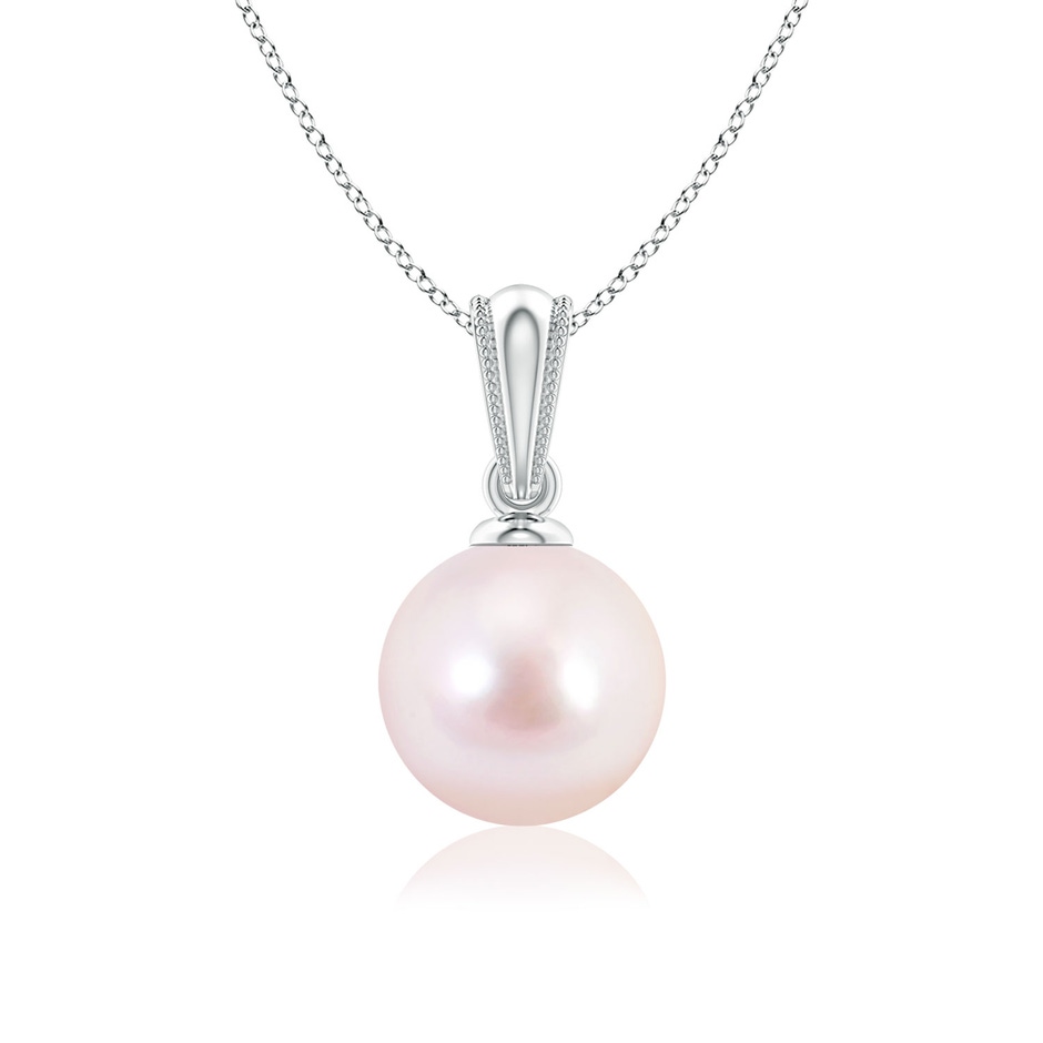 7mm AAAA Japanese Akoya Pearl Pendant with Ornate Bale in 18K White Gold 