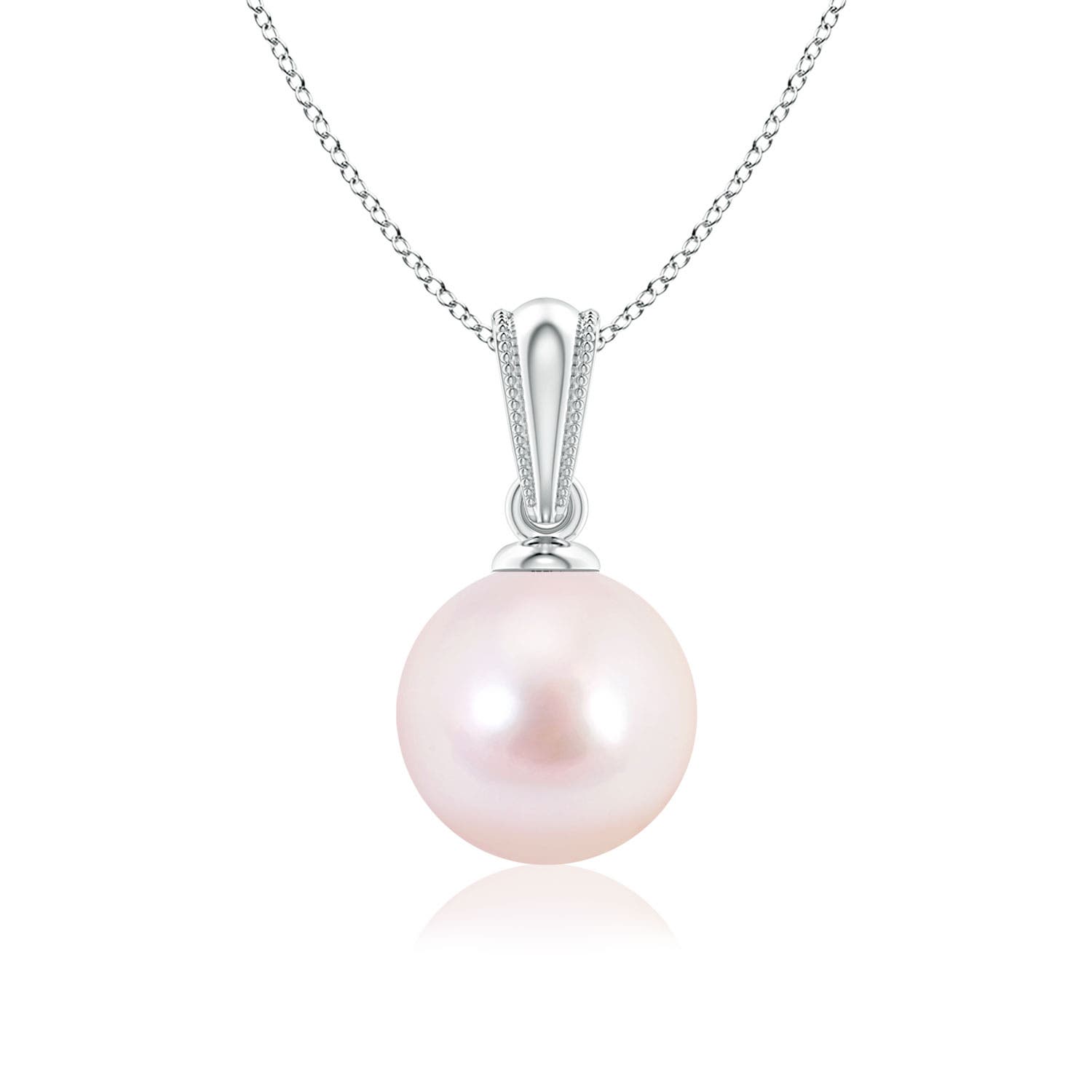 7mm AAAA Japanese Akoya Pearl Pendant with Ornate Bale in P950 Platinum