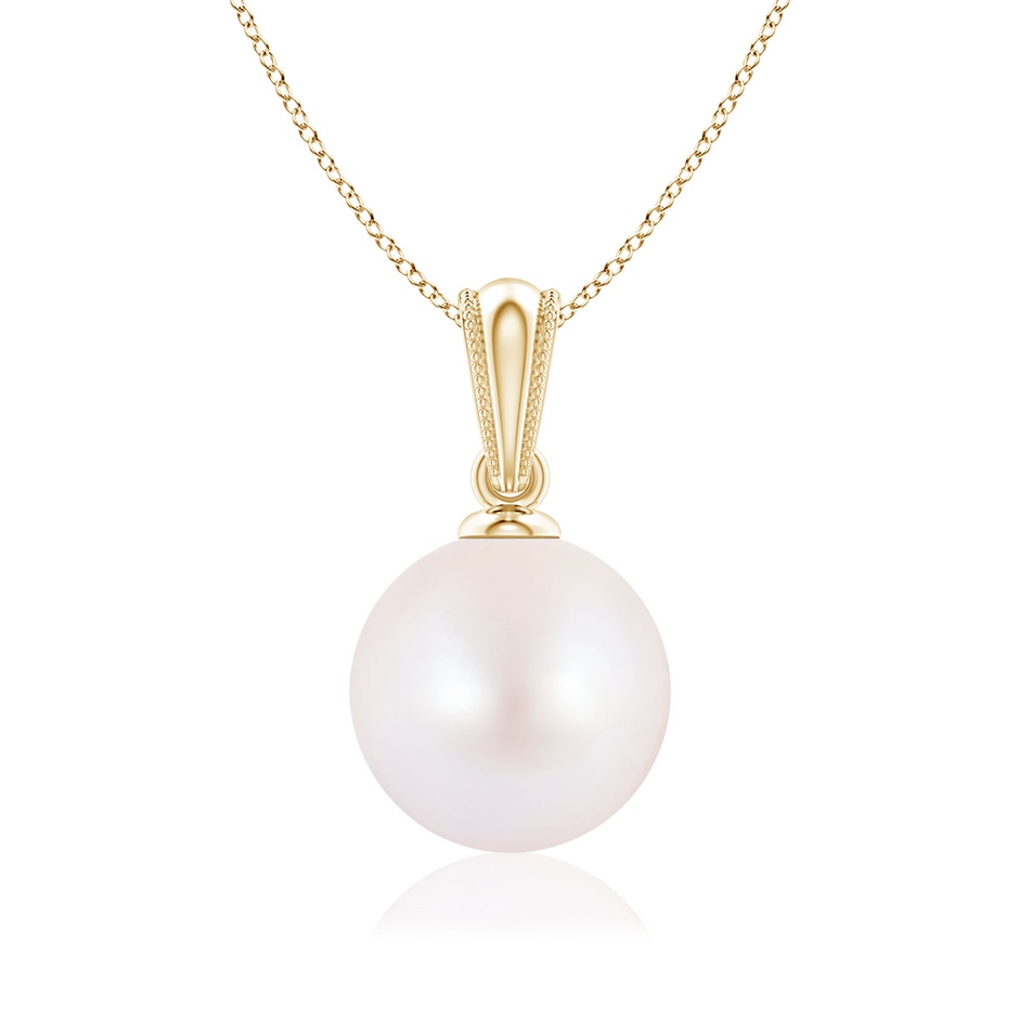 8mm AA Japanese Akoya Pearl Pendant with Ornate Bale in Yellow Gold 