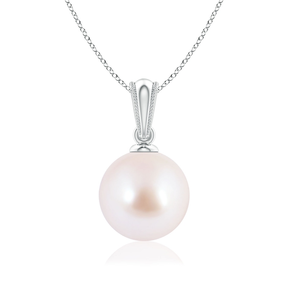 8mm AAA Japanese Akoya Pearl Pendant with Ornate Bale in 18K White Gold 