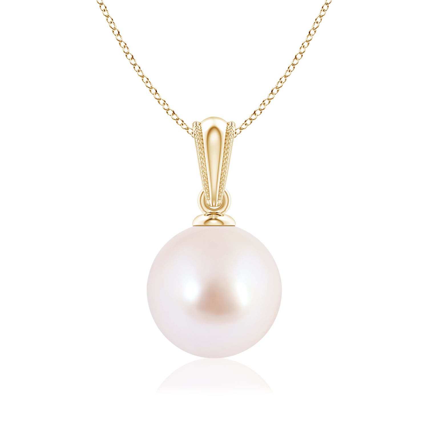 8mm AAA Japanese Akoya Pearl Pendant with Ornate Bale in 18K Yellow Gold