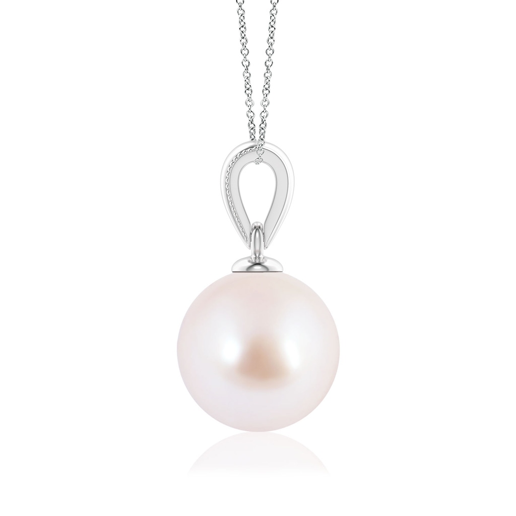 8mm AAA Japanese Akoya Pearl Pendant with Ornate Bale in White Gold Side 1