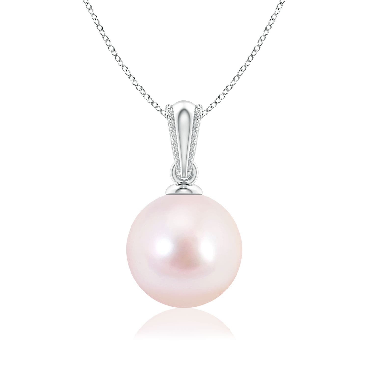 8mm AAAA Japanese Akoya Pearl Pendant with Ornate Bale in 18CT White Gold