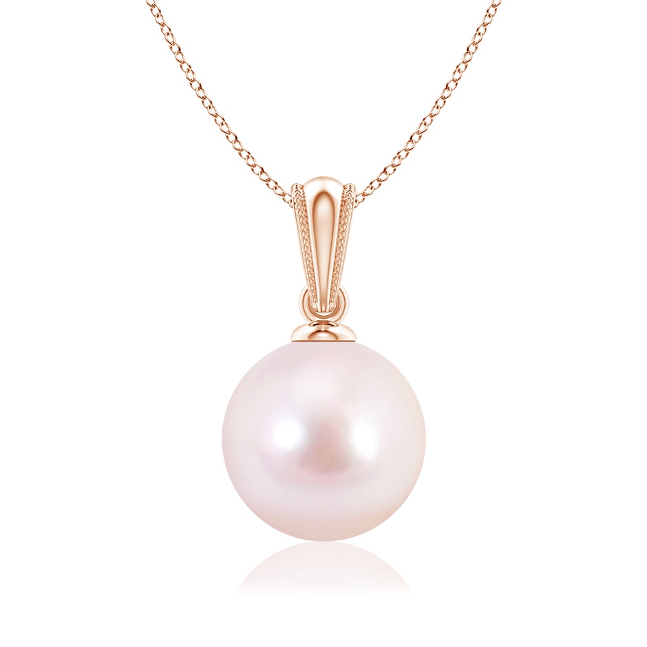 8mm AAAA Japanese Akoya Pearl Pendant with Ornate Bale in Rose Gold 