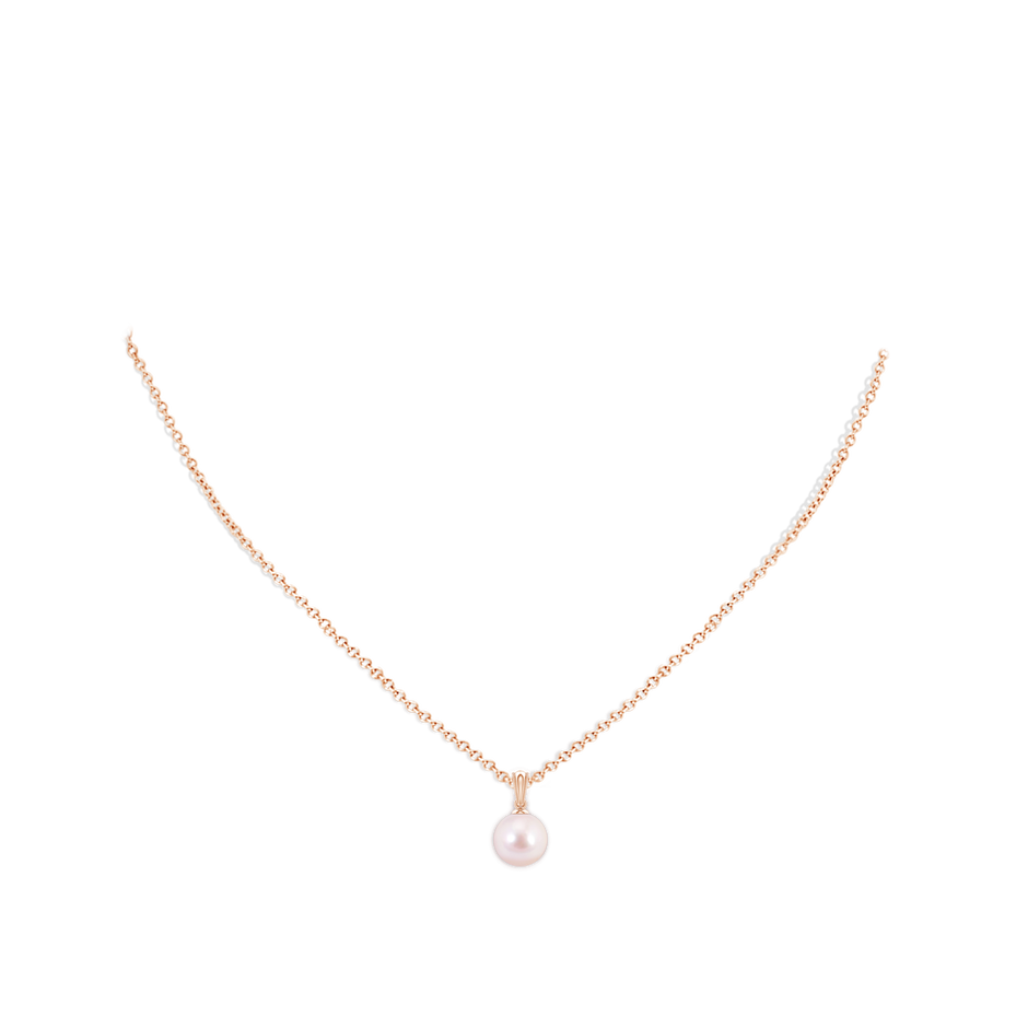 8mm AAAA Japanese Akoya Pearl Pendant with Ornate Bale in Rose Gold pen