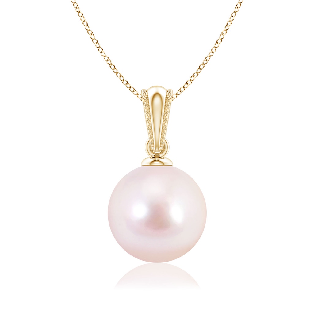 8mm AAAA Japanese Akoya Pearl Pendant with Ornate Bale in Yellow Gold