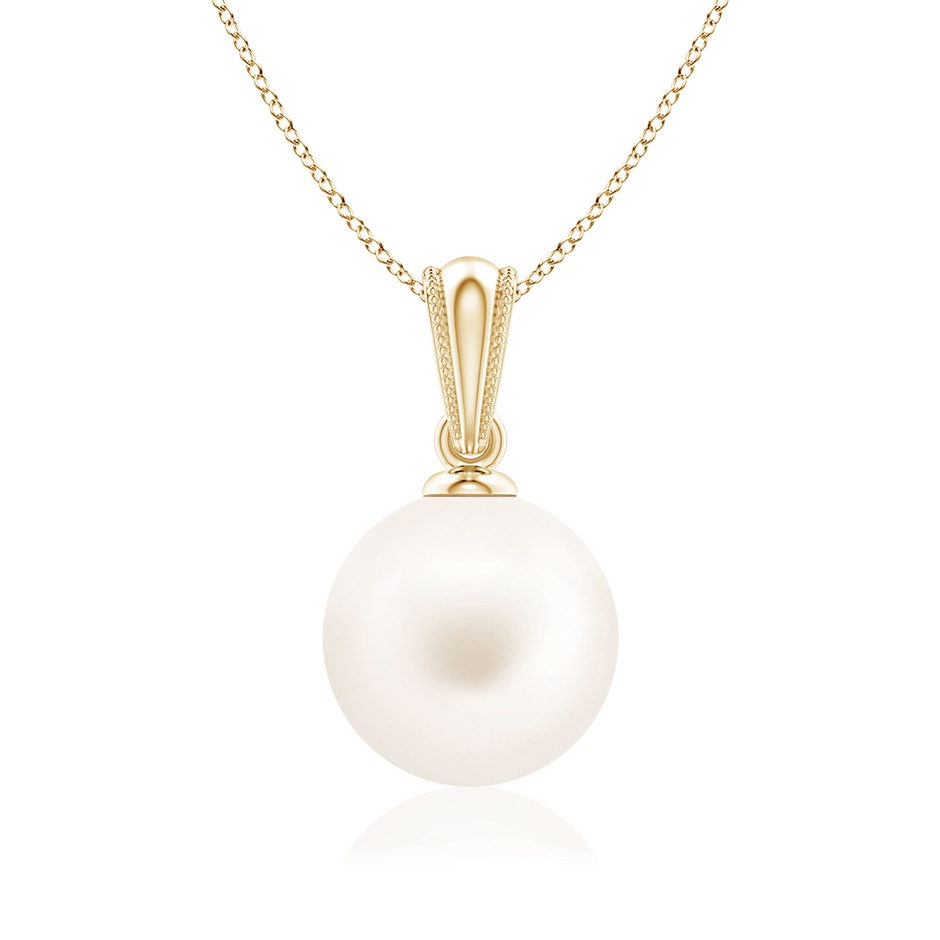 8mm AA Freshwater Pearl Pendant with Ornate Bale in 18K Yellow Gold 