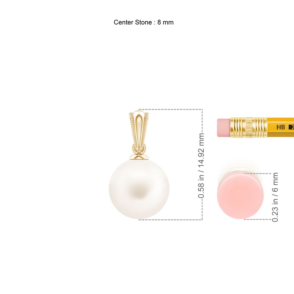 8mm AA Freshwater Pearl Pendant with Ornate Bale in 18K Yellow Gold ruler