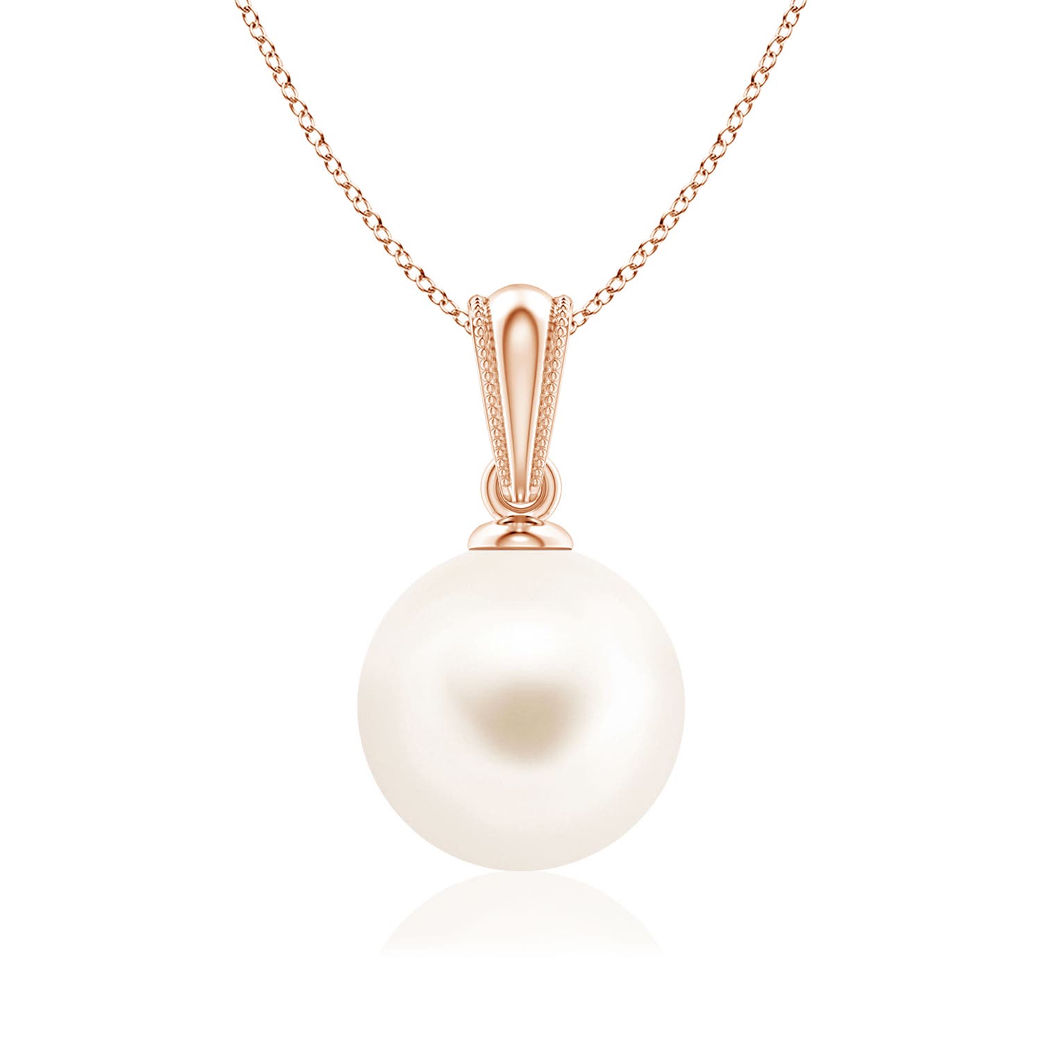 8mm AAA Freshwater Pearl Pendant with Ornate Bale in 18CT Rose Gold