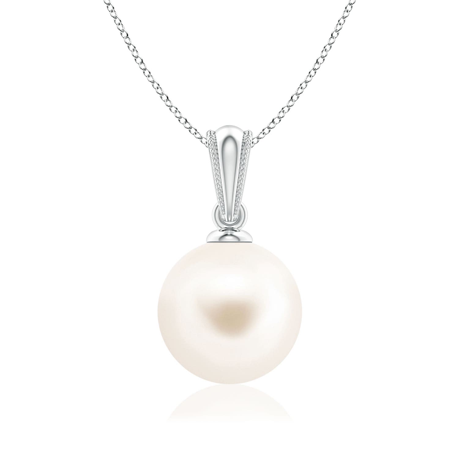8mm AAA Freshwater Pearl Pendant with Ornate Bale in 18CT White Gold