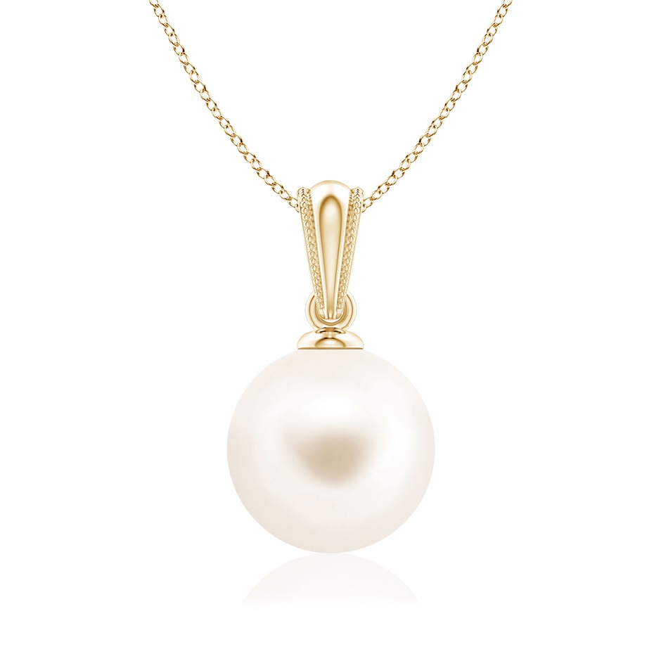 8mm AAA Freshwater Pearl Pendant with Ornate Bale in 18K Yellow Gold 