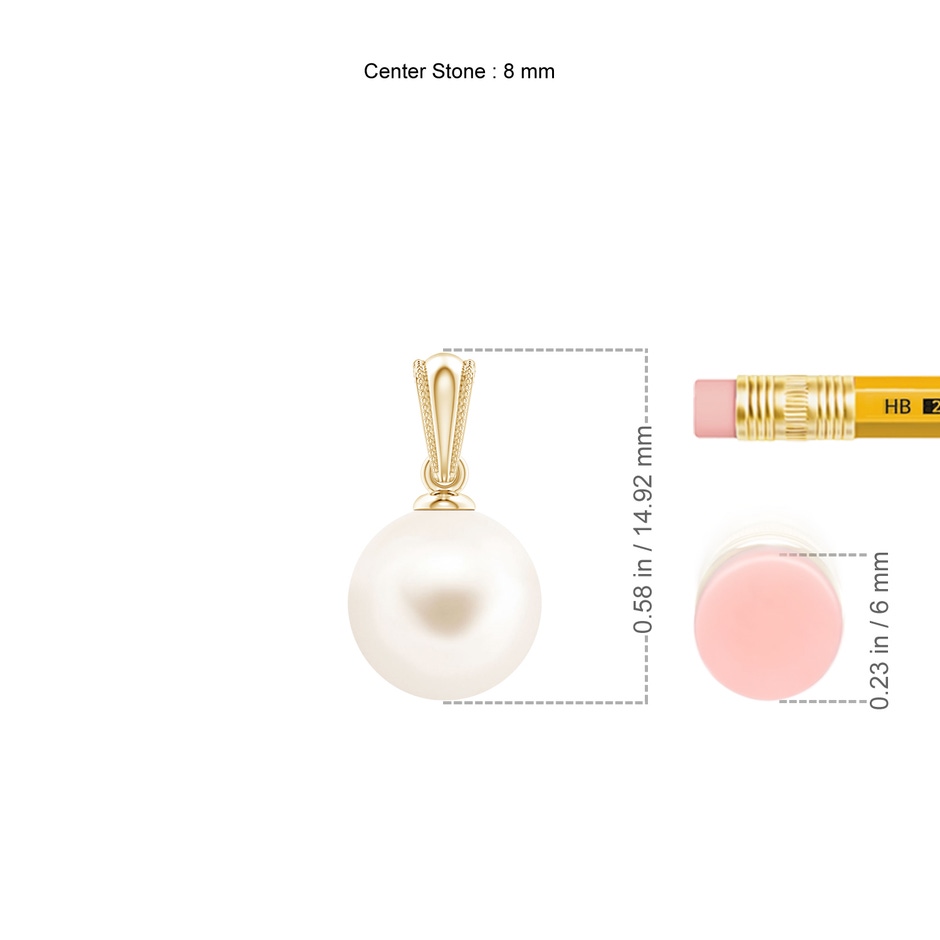 8mm AAA Freshwater Pearl Pendant with Ornate Bale in 18K Yellow Gold ruler