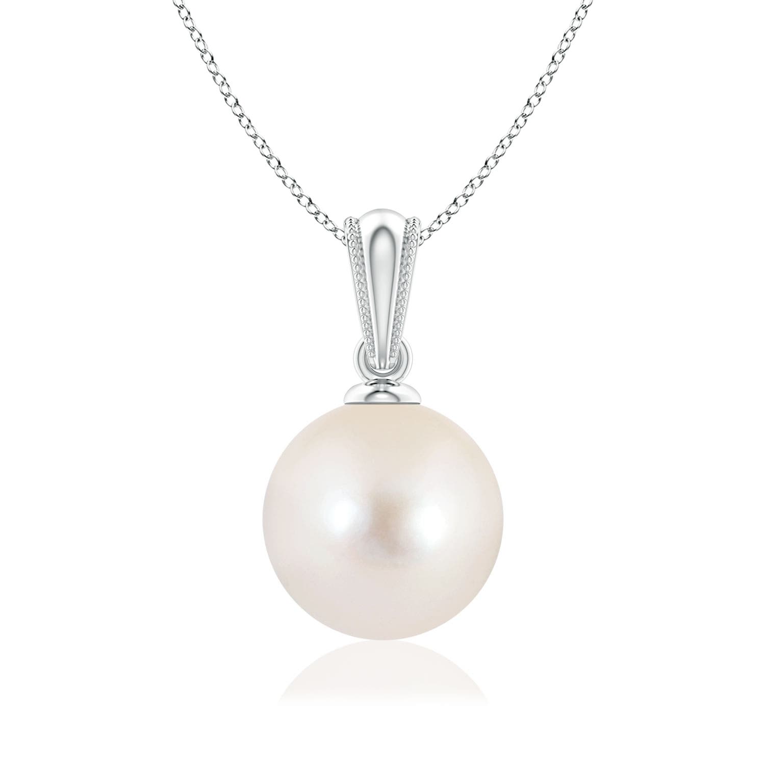 8mm AAAA Freshwater Pearl Pendant with Ornate Bale in 18K White Gold