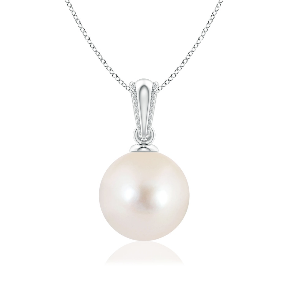 8mm AAAA Freshwater Pearl Pendant with Ornate Bale in 18K White Gold 