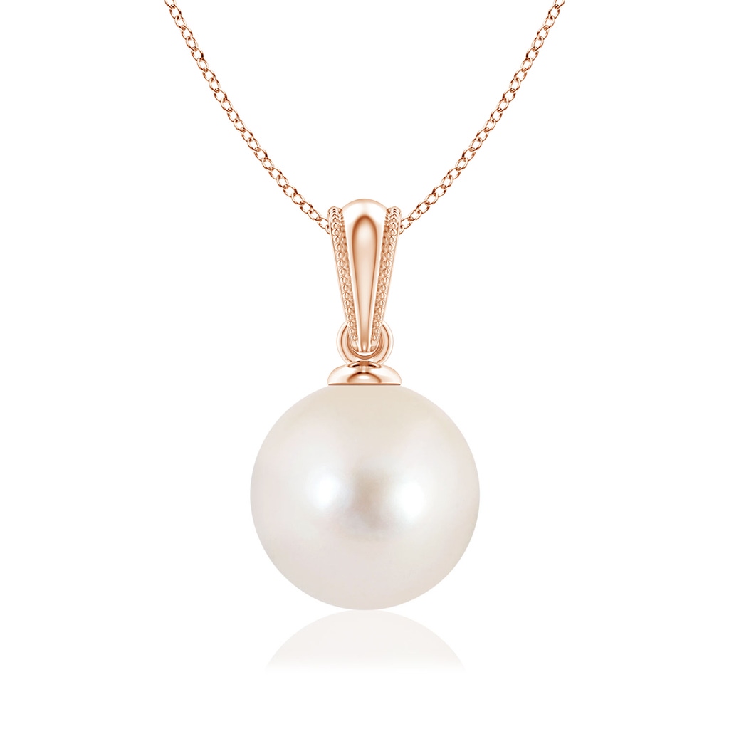 8mm AAAA Freshwater Pearl Pendant with Ornate Bale in Rose Gold