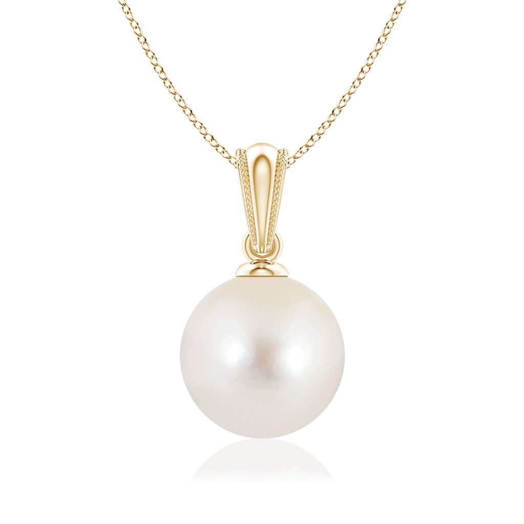 8mm AAAA Freshwater Pearl Pendant with Ornate Bale in Yellow Gold