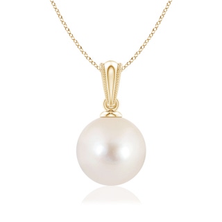 8mm AAAA Freshwater Pearl Pendant with Ornate Bale in Yellow Gold