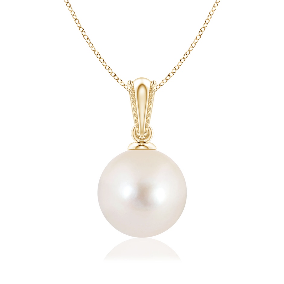 8mm AAAA Freshwater Pearl Pendant with Ornate Bale in Yellow Gold 