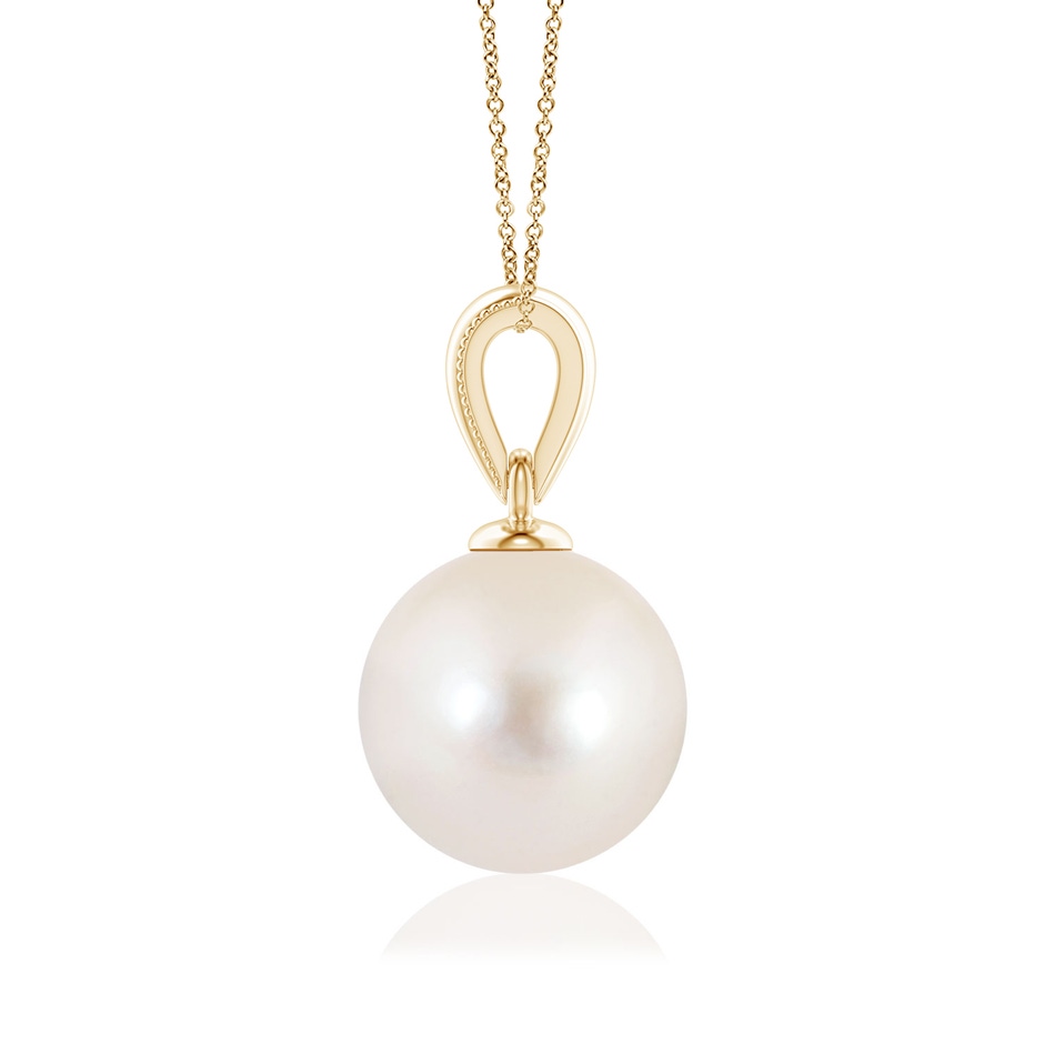 8mm AAAA Freshwater Pearl Pendant with Ornate Bale in Yellow Gold side 1