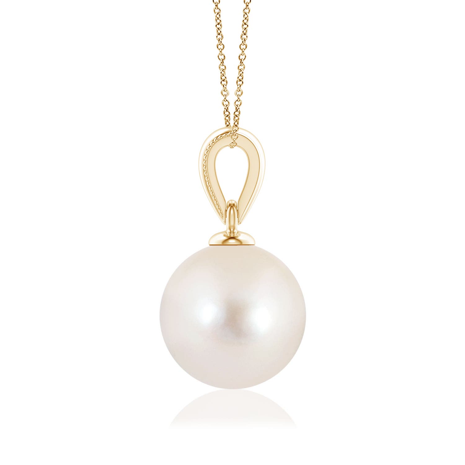 8mm AAAA Freshwater Pearl Pendant with Ornate Bale in Yellow Gold - side 2