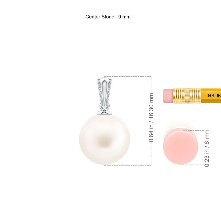 9mm AA Freshwater Pearl Pendant with Ornate Bale in P950 Platinum ruler