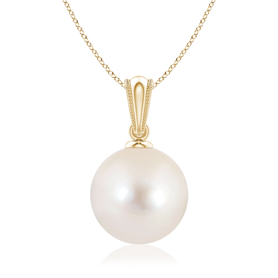 9mm AAAA Freshwater Pearl Pendant with Ornate Bale in Yellow Gold 