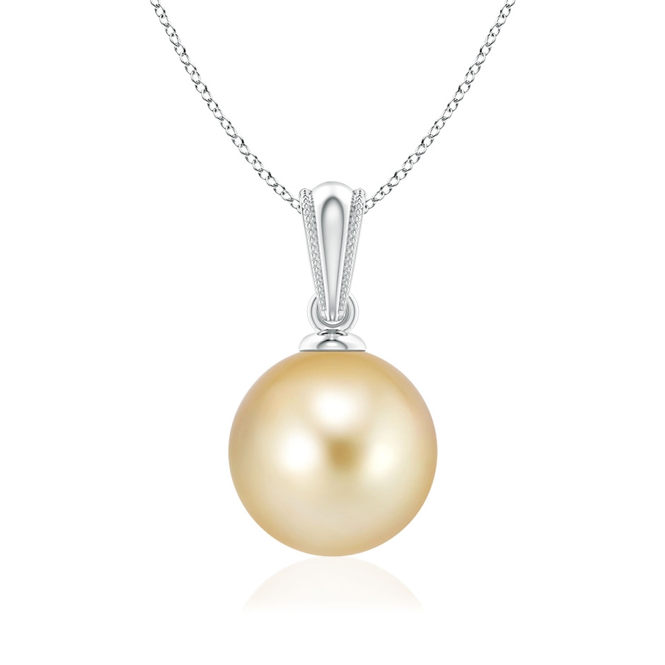 8mm AAAA Golden South Sea Pearl Ornate Bale Pendant in 18K White Gold 