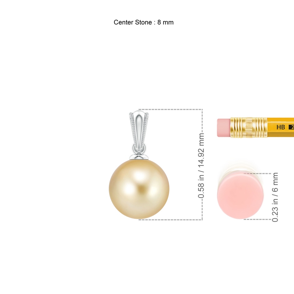 8mm AAAA Golden South Sea Pearl Ornate Bale Pendant in P950 Platinum ruler