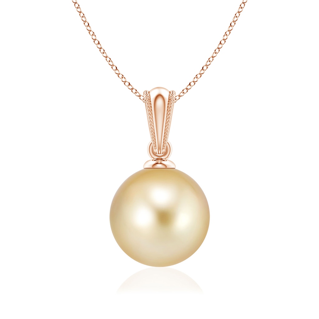8mm AAAA Golden South Sea Pearl Ornate Bale Pendant in Rose Gold