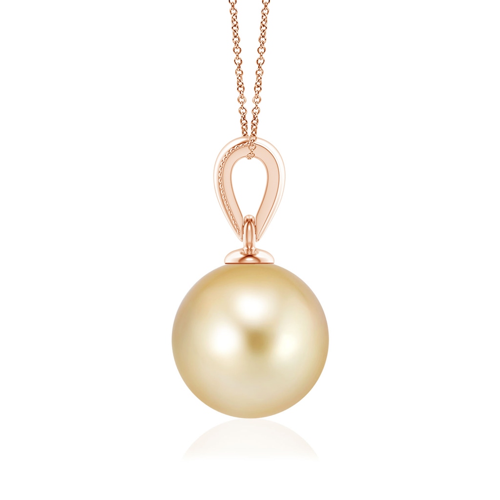 8mm AAAA Golden South Sea Pearl Ornate Bale Pendant in Rose Gold Side 1