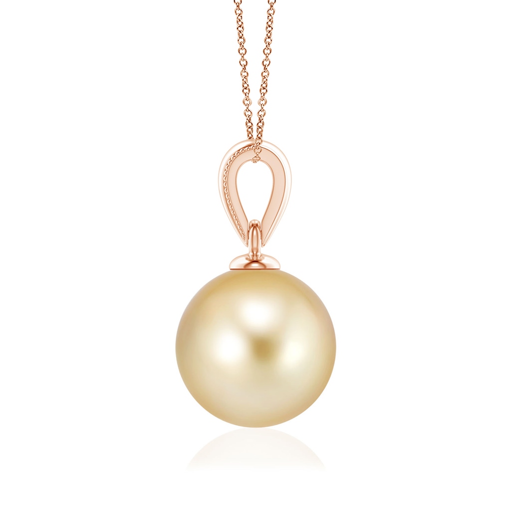 8mm AAAA Golden South Sea Pearl Ornate Bale Pendant in Rose Gold - side 199